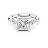 Princess Cut Lab-grown Diamond Engagement Ring - Side Stone Hidden Halo